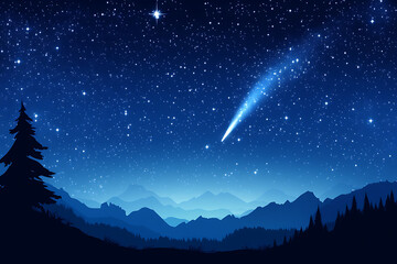 A starry night sky with stars and galaxies, a realistic illustration in a blue color theme against a dark background, high resolution.