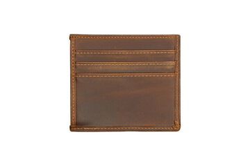 Copyspace with card slots of cardholder on a  brown leather wallet that is isolated.