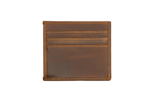 Copyspace with card slots of cardholder on a  brown leather wallet that is isolated.