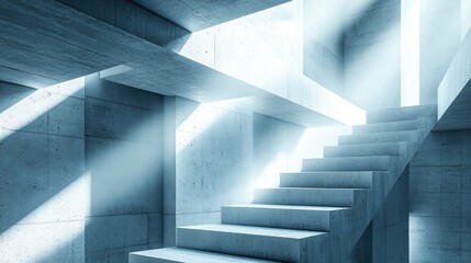 Fototapeta premium Concrete stairs in sunlit industrial interior