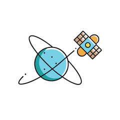 Space Station Orbiting a Planet Vector Illustration