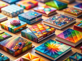 Tilt-shift effect transforms multicolored geometric shapes into a captivating, colorful cover design.