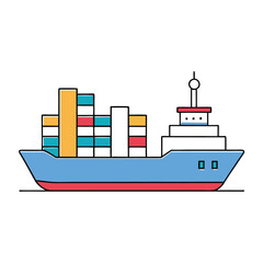 Cargo Ship in a Harbor Vector Illustration