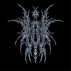 Abstract symmetrical tribal vector design with sharp edges and intricate details, featuring a dark, metallic aesthetic suitable for gothic, metal, or futuristic themes