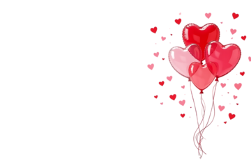 A bunch of balloons with hearts on them