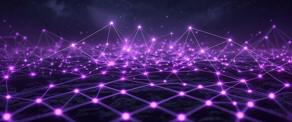 Fototapeta premium Purple glowing data connections forming patterns in dark atmosphere illustration background design