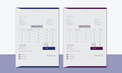 Invoice , Minimal professional vector Corporate Business Invoice design template, bill form price invoice, Creative invoice template, business stationery design, payment agreement design template .