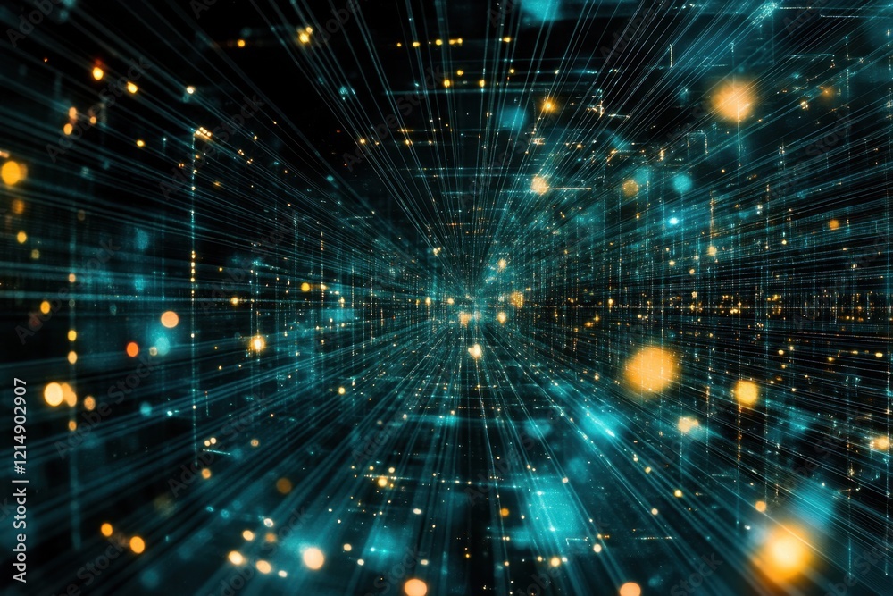 Poster vibrant abstract pattern with glowing elements and motion effect in a digital space