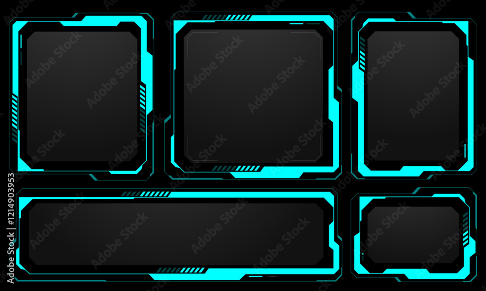 Poster hud frames blue user interface elements set design modern technology futuristic control panel screen