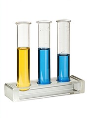 Three glass tubes with different colored liquids in them