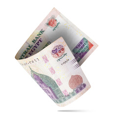 Egyptian 200LE Banknotes Flying on a White Background, Financial and Economic Concept