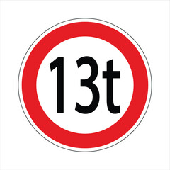 Round road sign indicating a weight limit for passing vehicles