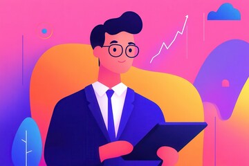 Businessman strategizing 2025 growth plans, digital marketing insights, stock market trends, future business development