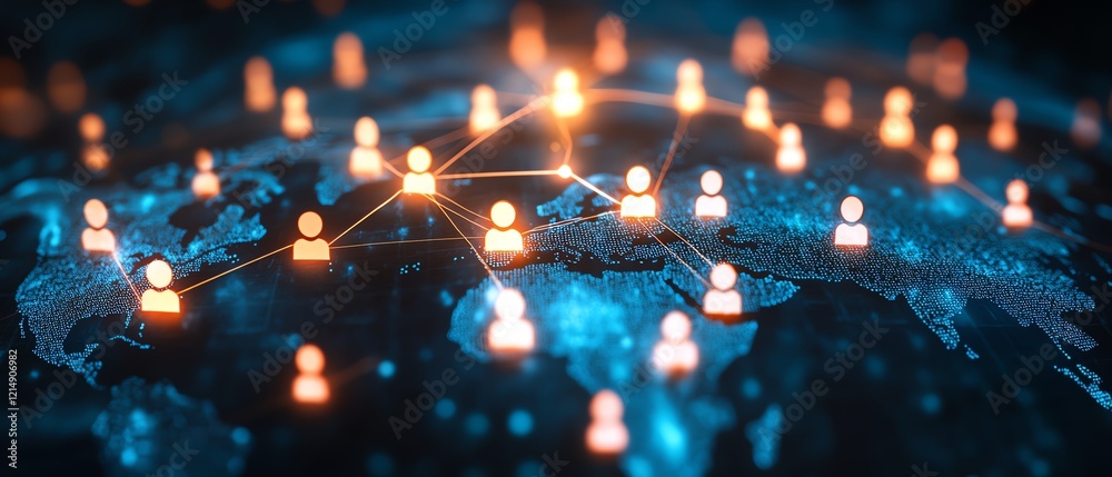 Poster 3d rendering of personal data and people connection with digital user icons linked by lines on a dot