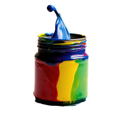 Isolated paint cans and containers on a white background with various shapes, colors, and materials like plastic, glass, and metal