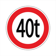 Regulatory road sign indicating a weight restriction for vehicles exceeding 40 tons, promoting road safety and infrastructure preservation