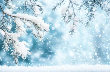 A snow covered tree branch with snow on it