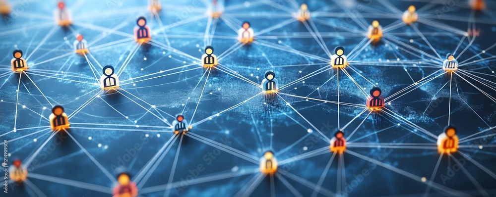 Poster global personal data and people connection concept with 3d digital user icons connected by lines on 