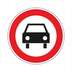 Round traffic sign with red prohibition symbol indicating no car access