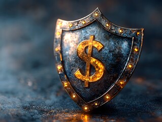 Glowing Dollar Sign Enclosed in a Protective Shield Symbolizing Financial Stability and Business Insurance Coverage