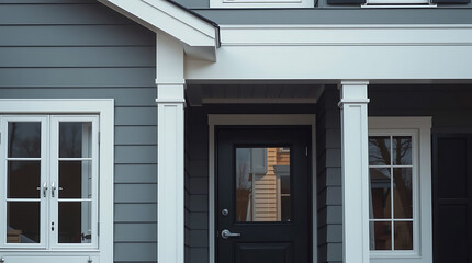 Modern Gray House Exterior with White Columns and Porch - Dream Home Architecture