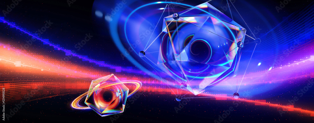 Wall mural physical graphic concept of atomic structure. light ring. colorful electron particle. .speed of ligh