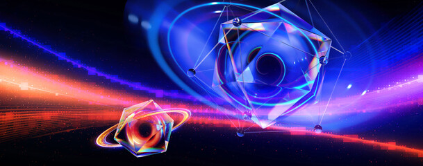 Physical graphic concept of atomic structure. Light ring. Colorful electron particle. .Speed of light. Particle acceleration. Energy particle physics..Energy ball. Science technology. Bright sphere.