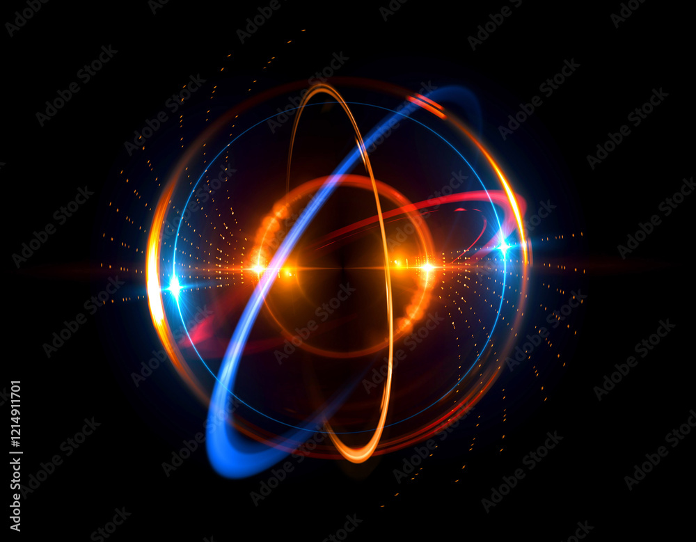 Wall mural physical graphic concept of atomic structure. light ring. colorful electron particle. .speed of ligh