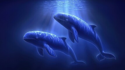 Fototapeta premium Serene ocean with whales gliding gracefully