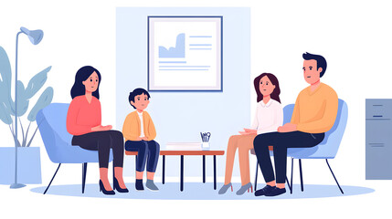 sitting together with a counselor during a therapy session aimed at resolving conflicts 