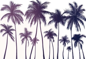 Set silhouettes of palm tree coconut tree. Nature envir