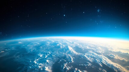 Fototapeta premium Stunning View of Earth from Space with Clouds and Starry Sky
