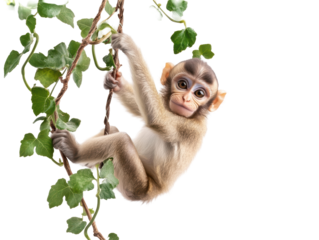 Isolated Baby Monkey Hanging on Vine