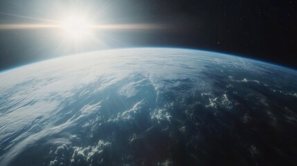 Obraz premium Stunning View of Earth from Space with Sunrise in Background