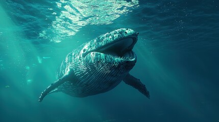 Clean ocean concept with happy whale