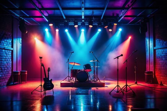 Empty Stage, Small Unplugged Concert Venue, Silhouette Photography