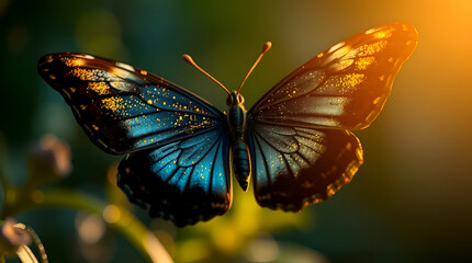 Naklejka premium Magic night butterfly gold glitter in a beautiful atmosphere.