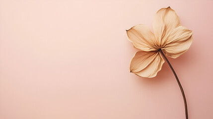 Obraz premium Dried beige flower on a pink background. Minimalist floral design. Perfect for branding or websites.