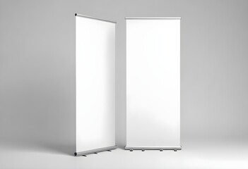 Mockup of Two Roll-up Standee Banner in Office Hall