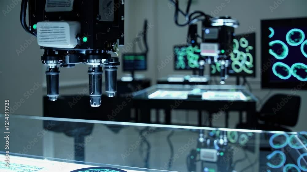 Fototapete advanced robotics in a research facility conducting intricate experiments on microorganisms