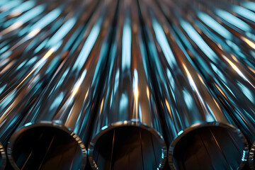 Abstract metallic pipes with blue tones