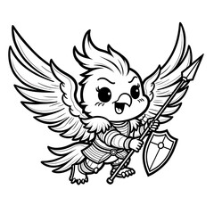 Fototapeta premium Cute Bird Warrior with Spear Shield