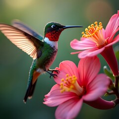 Fototapeta premium Quaint Village Serenity Enchanting Hummingbird Close-Up Photography