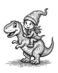  Cute Elf Child Riding Happy T Rex