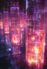 Fototapeta premium Abstract Digital Art Depicting AI-Driven Surveillance Concepts in a Futuristic Setting