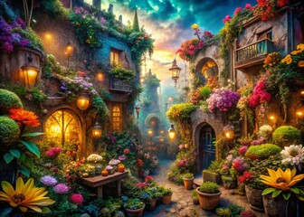 Fototapeta premium Enchanting Fairy Garden: Abstract Floral Fantasy, Urban Exploration Photography