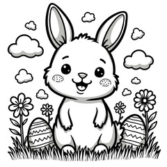  Cute Easter Bunny with Decorated Eggs