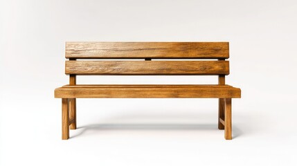 A simple wooden bench from a park, beautifully crafted and displayed on a clean white backdrop for an artistic presentation.