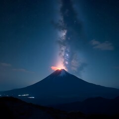 Volcanic Silhouette Surreal Space Landscape Enhanced with HDR
