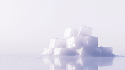 Fresh Ice Cubes Stacked on White Surface with Reflective Texture